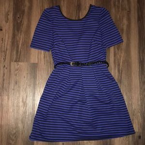 Blue striped dress with belt